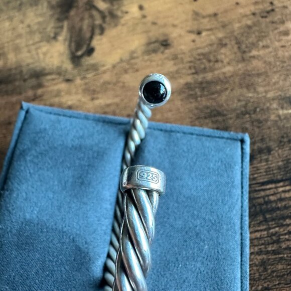 David Yurman Cable Cuff Bracelet w/ Sterling Silver & Black Onyx - Medium - Picture 14 of 16